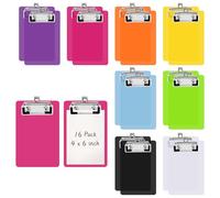 X-BLTU 16 Pcs Mini Clipboard 4x6 inch, Coloured Small Clip Board with Low Profile Clip, Plastic Clipboards with Hanging Hole, Durable Writing Memo Document Form Holder for Office Classroom Supplies