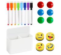 X-BLTU 19 Pcs Whiteboard Markers Set, 8 Colors Erasable White Board Pen, 1 Magnetic Pen Holder Organizer, 4 Cute Whiteboard Eraser, 6 Fridge Magnets, fit for Students Teachers School Office Home