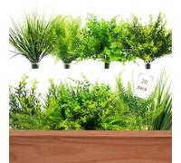 X-BLTU 20 Bundles Artificial Plants Outdoor Indoor, UV Resistant Plastic Fake Plants Grass Fern Greenery Shrubs, Faux Plant for Window Box Planter Hanging Basket Porch Planter Home Garden Decor