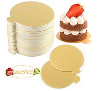 X-BLTU 200PCS Mousse Cake Boards, Reusable Gold Mini Cake Dessert Display Tray, Cake Drum Cardboard Cake Base Paper Plates Dessert Base for Wedding Birthday (8x9cm/ Small Round)