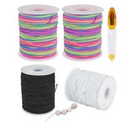 X-BLTU 400m Elastic Cord for Bracelet Making, 4 Rolls Stretchy Bracelet Strings and 1 Cutter, 1mm Rainbow Bead String Stretch Thread, Beading Fabric Crafting Cords for DIY Necklace Jewelry