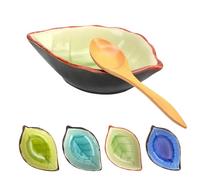 X-BLTU 4PCS Ceramic Spoon Rest for Kitchen Counter, Leaf-Shaped | Handcrafted Stoneware Utensil Holder, Elegant Ice-Crack Pattern, Tea Bag Holder Dish, 4 in Heat Resistant, Dishwasher Safe