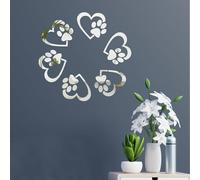 X-BLTU 6 Pcs Mirror Wall Stickers, Dog Paw Love Shape Mirrors for Wall, Removable Self Adhesive Mirror Stickers, Acrylic Mirror Cute Room Decor Y2k Aesthetic Living Room Bedroom Decor (Silver)