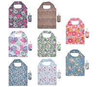 X-BLTU 8 Pcs Foldable Shopping Bags, Reusable Washable Floral Grocery Bags, Eco Friendly Folding Tote Bag Portable Pouch, Fashion Foldaway Groceries Bag for Supermarket Family Travel Outdoor Camping