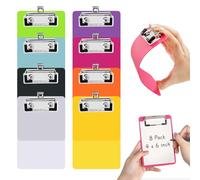 X-BLTU 8 Pcs Mini Clipboard 4x6 inch, Coloured Small Clip Board with Low Profile Clip, Plastic Clipboards with Hanging Hole, Durable Writing Memo Document Form Holder for Office Classroom Supplies