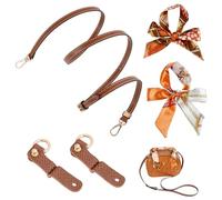 X-BLTU Strap for Longchamp Mini Bag Straps, Leather Replacement Strap for Crossbody Handbags, Punch-Free Adjustable Shoulder Strap with 2 Bag Handle Ribbon Scarf, Brown Bag Accessories (1.2cm)