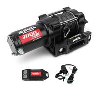 X-BULL New 12V DC 3000LBS IP68 Waterproof Electric Winch for Towing ATV/UTV, Boat, Off Road, Wireless Remote and Corded Control Recovery, Portable Synthetic Rope Electric Winch with Hawse Fairlead.
