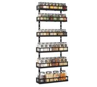 X-cosrack 6-Tier Wall-Mounted Spice Rack Organizer with Mixed Basket Sizes, Height-Adjustable Hanging Spice Shelf for Kitchen Pantry Cabinet, Large-Capacity Seasoning Holder, Black