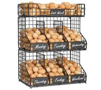 X-cosrack Egg Holder Countertop, 3 Tier Egg Rack with Labels Dividers to Separate Eggs, Stackable Wire Baskets for Fresh Egg, XXL Egg Dispenser for Countertop/Wall-Mounted (Patent Pending)