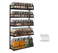 X-cosrack Spice Rack Wall Mounted, 5 Tier Height-Adjustable Spice Organizer Shelf Storage for Kitchen Cupboard Door, Dual-Use Seasoning Hanging Holder with Hooks, Black-Patent Pending