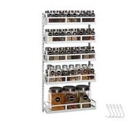 X-cosrack Wall Mount Spice Rack Organizer 5 Tier Height-Adjustable Hanging Spice Shelf Storage for Kitchen Pantry Cabinet Door, Dual-Use Seasoning Holder Rack with Hooks, White