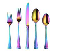 X-Haoware 30 Piece Rainbow Cutlery Set, Stainless Steel Silverware Set, Including Knives, Forks and Spoons, Service for 6 People, Highly Polished, Dishwasher Safe