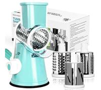 X Home Rotary Cheese Grater, Handheld Rotary Slicer, Vegetable Grater with 3 Replaceable Stainless Steel Blades, Easy to Handle & Clean