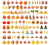 X Hot Popcorn 110 Pcs Fall Charms for Jewelry Making Thanksgiving Pendants Enamel Pumpkin Maple Leaf Turkey Autumn Charms for Bracelets Necklaces Earrings Making