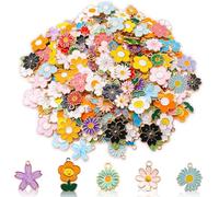 X Hot Popcorn 150Pcs Spring Summer Floral Themed Charms Assorted Enamel Flower Charms Random Gold Charm Pendants for Jewelry Making DIY Necklace Bracelet Earrings Keychain Supplies
