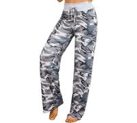 X-Image Sexymee Women's Casual Pajama Pants Floral Print Drawstring Palazzo Lounge Pants Wide Leg Camo