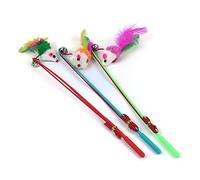 X-Institute 3 Pcs Fake Mouse Feather Wand Cat Toy - Interactive Cat Stick Exercise Toy for Indoor Adult Cats & Kittens - Teaser Wand for Small Breeds - Exercise, Mental Health, Training & Playing