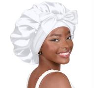 X-Institute Comfortable Silk Sleep Bonnet for Women with Adjustable Straps for A Night's Rest Double Layer Silk White