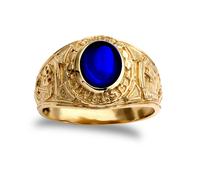 (X) Jewelco London Mens 9ct Gold Sapphire-Blue Oval Cabochon CZ Solitaire University College Ring - JRN345