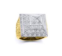 (X) Jewelco London Men's Gold-plated Sterling Silver White Round Cubic Zirconia Egyptian Pyramid 25mm Signet Ring - ARN131C-GP