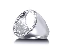 (X) Jewelco London Men's Solid 925 Silver Domed Polished Full Sovereign Mount Ring - ARN112-F