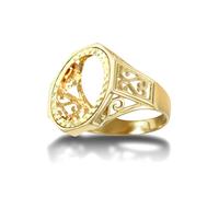 (X) Jewelco London Men's Solid 9ct Yellow Gold Octagon Scroll Half Sovereign Mount Ring - JRN179-H