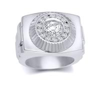 (X) Jewelco London Rhodium Silver Round CZ Fluted Bezel Presidential Cluster Ring - ARN168