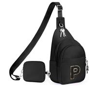 X-KIDS Initial Fanny Pack for Teen Girls Cute Crossbody Bag Sling Purse Personalized Gift for Tween Girl Kids 6-14 Years Old, Black, P