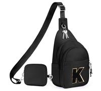 X-KIDS Initial Fanny Pack for Teen Girls Cute Crossbody Bag Sling Purse Personalized Gift for Tween Girl Kids 6-14 Years Old, Black, K