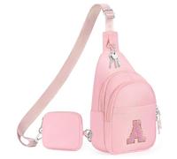 X-KIDS Initial Fanny Pack for Teen Girls Cute Crossbody Bag Sling Purse Personalized Gift for Tween Girl Kids 6-14 Years Old, Pink, A