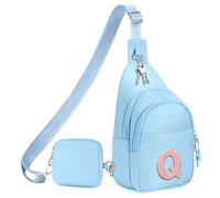 X-KIDS Initial Fanny Pack for Teen Girls Cute Crossbody Bag Sling Purse Personalized Gift for Tween Girl Kids 6-14 Years Old, Blue, Q