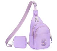 X-KIDS Initial Fanny Pack for Teen Girls Cute Crossbody Bag Sling Purse Personalized Gift for Tween Girl Kids 6-14 Years Old, Purple, 10.62'' x 7.08'' x 3.14'', S