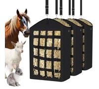 X-Kingsun 3 Pack Black Hay Bags for Horses Slow Hay Feeder for Goats with Adjustable Strap Large Oxford Feeder Bag for Cows Rabbits Donkey Easy Filling and Hangings