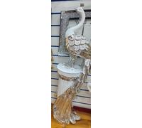 X Large 100cm Italian Crushed Diamond Ceramic Peacock Display Ornament Stand Any Room Home Decor Stylish and Luxury (White Silver)