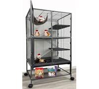 X-Large 31"x18.5"x53.5"H Deluxe Double Unit 4-Tiers Tight 1/2-Inch Bar Spacing Large Front Doors Water Bottle Food Bowl Feisty Ferret Hammock Squirrel Chinchilla Rat Small Animal Critter Rolling Cage
