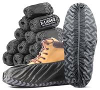X-Large 50 Pack(25 pairs) Shoe Covers Disposable Non-Slip, Black Non-Woven Fabric Boot Covers for Indoors Breathable Slip Resistant Durable Boot&Shoes Cover, Stretchable Fits Up to Size 13 US Men
