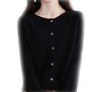 (X-Large, Black) Cashmere Cardigan Sweaters for Women, 100% Cashmere Crew Neck Long Sleeve Soft Cardigans Sweater
