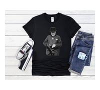 (X-Large, Black) Winston Churchill Tommy Gun WW2 Men Women Unisex Top T Shirt