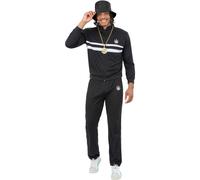 Smiffy's Men's 90s Hip Hop Tracksuit Costume, Black Jacket & Trousers, White Stripes, XLarge