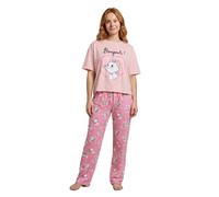 Disney The Aristocats Marie Womens Pink Short Sleeve Long Leg Pyjama Set | Cartoon Print Sleepwear with 'Bonjour!' Slogan | Retro Loungewear for Nighttime Merch - X-Large