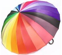 X-Large Multicolour 24 Rib Windproof Umbrella - Colourful Rain Protector Canopy With Crook Handle & Button Opening - 115Cm Dia