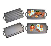 X-Large Non-Stick Cast Iron Reversible Griddle Plate Pan Double Sided for BBQ & Hob Cooking with Non-Stick Ridged and Flat Surfaces and Drip Tray, 50 x 23cm