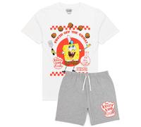 SPONGEBOB SQUAREPANTS Mens Pyjamas | Krusty Krab Burger Character White T-Shirt Grey Shorts Pjs | TV Show Merchandise