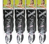 X-Pression 1B 4 PACK XPRESSION LAGOS BRAID Pre-Pulled Hair Extension, Braiding Hair, - Soft and Ultra-Light for Professional Braids, 42" & 46" Natural Black (1B), (Pack of 4) By TBL PRO.