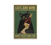 X psblty Cats And Wine Make Everything Fine-Retro Funny Cat Romance Motivational Canvas Poster Modern Wall Art for Living Room Bedroom Dorm Home Decoration 08x12inch(20x30cm) Unframe-style