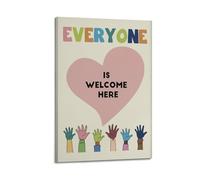 X Psblty Everyone Is Welcome Here, School Print Home Office Pink Heart Funny Romance Motivational Canvas Poster Modern Wall Art for Living Room Bedroom Dorm Home Decoration 20x30inch(50x75cm) Frame-st