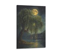 X psblty Full Moon Above A Weeping Willow by The Lake Motivational Canvas Poster Inspired Quote Wall Art for Living Room Bedroom Dorm Decoration 24x36inch(60x90cm) Frame-style