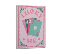 X psblty Lucky Me Green And Pink Funny Romance Motivational Canvas Poster Modern Wall Art for Living Room Bedroom Dorm Home Decoration 24x36inch(60x90cm) Frame-style
