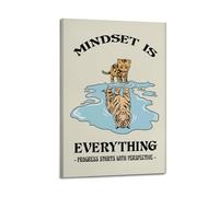 X psblty Mindset Is Everything Motivation Poster, Cat Tiger Print Funny Romance Motivational Canvas Poster Modern Wall Art for Living Room Bedroom Dorm Home Decoration 20x30inch(50x75cm) Frame-style