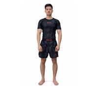 X RAGE Men's Athletic Two-Piece Swimwear Set, Black with Abstract Wave Pattern, Performance Stretch Fabric, UPF 50 UV Protection (UK, Alpha, XXL, Regular, Regular, Big Boys, Black)